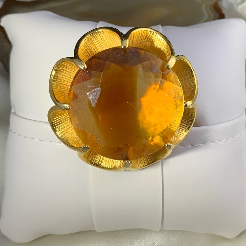 VINTAGE TWO TONE GOLDEN CZECH GLASS BROOCH